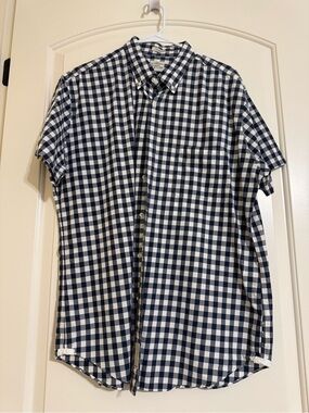 J. Crew Navy and White Gingham Button Down Shirt